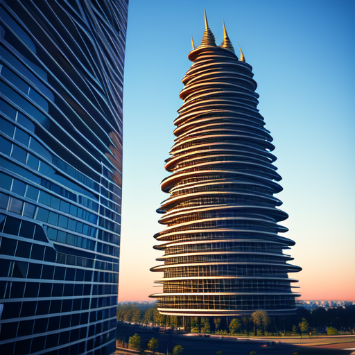 Twisted tower, centered, Architecture, 8k, HD with style of