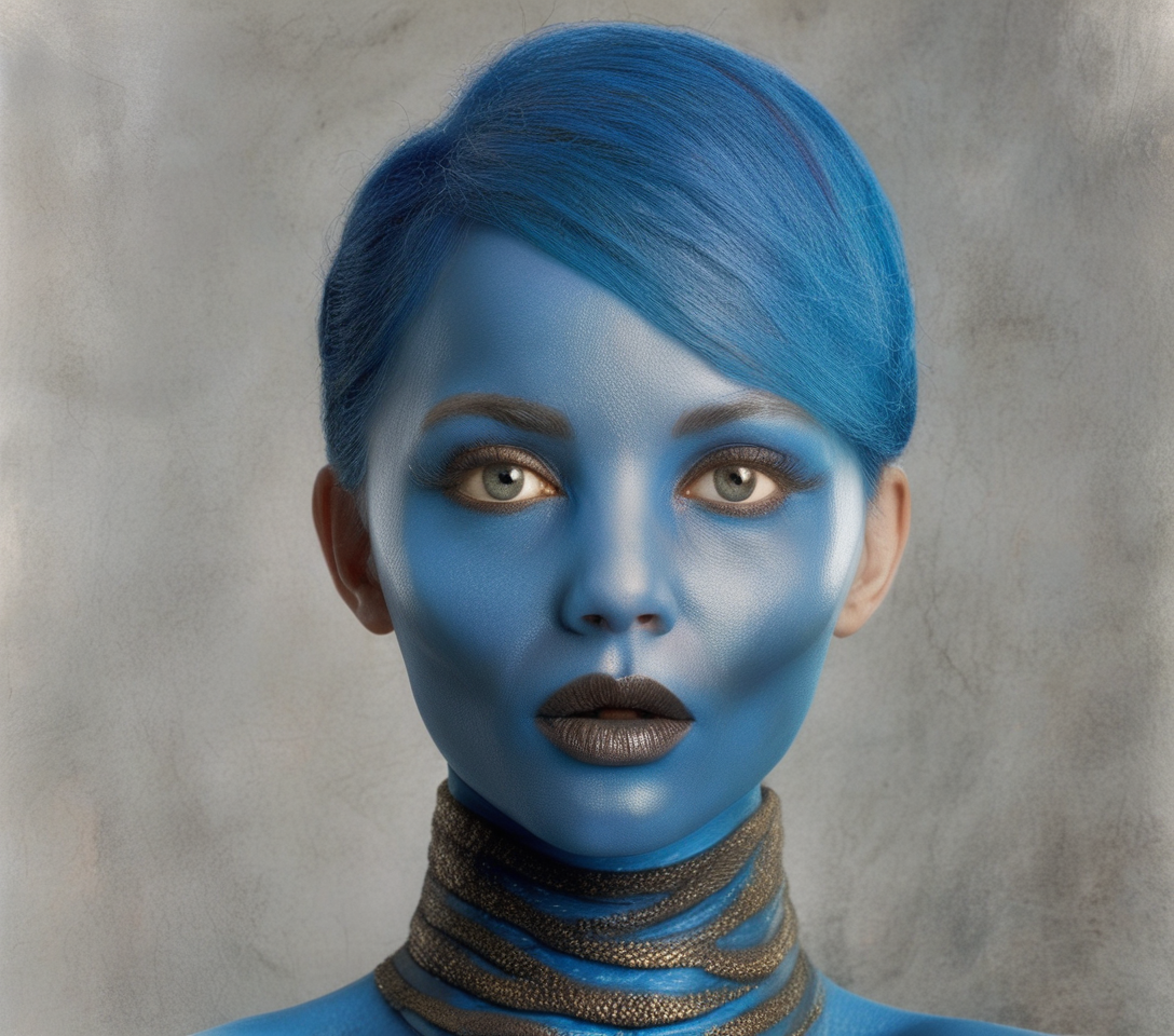 Avatar alien blue skin, realistic, HD color photograph